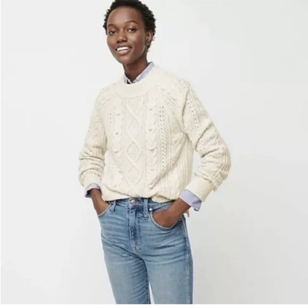 J.Crew Collection Cashmere Cream Cable Knit Sweater